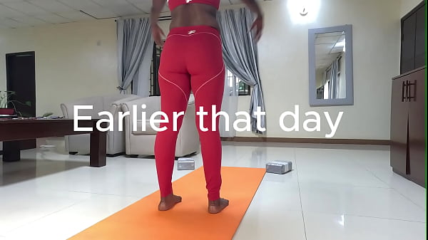 Hot and steamy yoga session end in hard fucking and creampie for ebony milf.