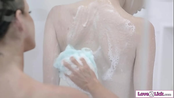 Small tits Lena Anderson invites her stepmoms new gf big tits petite milf Jennifer White to share the shower with her and lets her lick her pussy